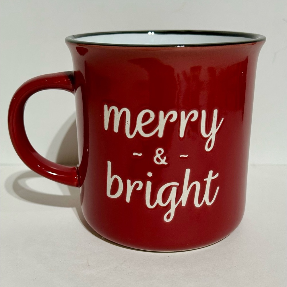 Holiday Christmas Candle Mug Cup Reusable Red Ceramic Merry & Bright Apple Pie